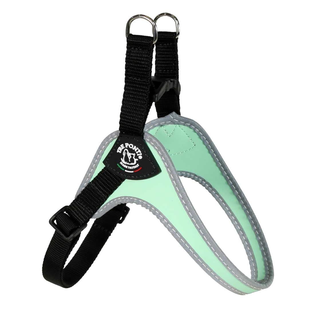 Tre Ponti Genesis Adjustable Pet Harness in Mint with reflective trim