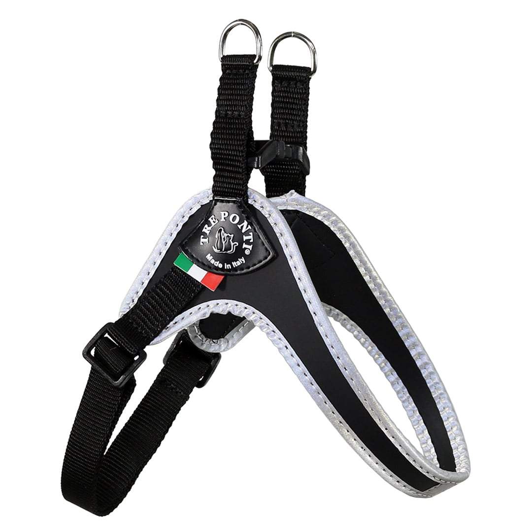 Tre Ponti Genesis Adjustable Pet Harness in Black with reflective trim