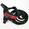 Studio image showing Tre Ponti Primo Plus harness in red with a Tre Ponti Long Run 16.4' Training Leash