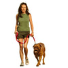 Woman training mastiff to walk using Canny Colossus head collar and leash