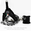 Tre Ponti Camo Leash in Black shown with Tre Ponti Mesh Adjustable harness in Black and Tre Ponti Mesh Bag Dispenser in Black